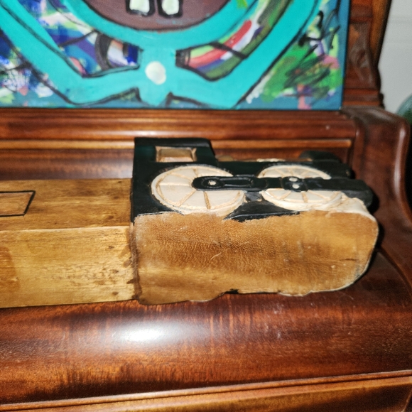 Hand Carved Wood Train Engine Votive Tealight Candle Holder Railroadiana Decor - Picture 4 of 7